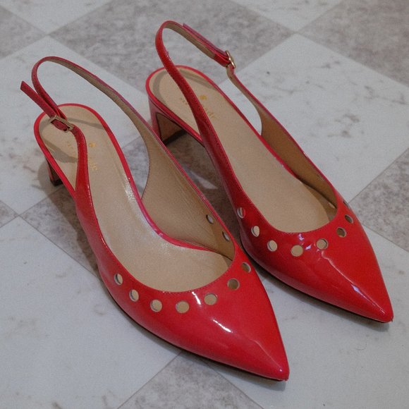 { Kate Spade Heels } Chunky Kitten Slingback Pink Heels - Picture 1 of 12